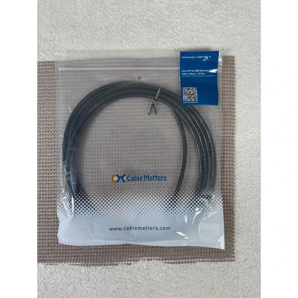 Cable Matters Cat 6 Ethernet Patch Cable 10ft Black New 160001-BLK-10 24 AWG UTP